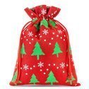 Jute gift bag with print (red / christmas tree)